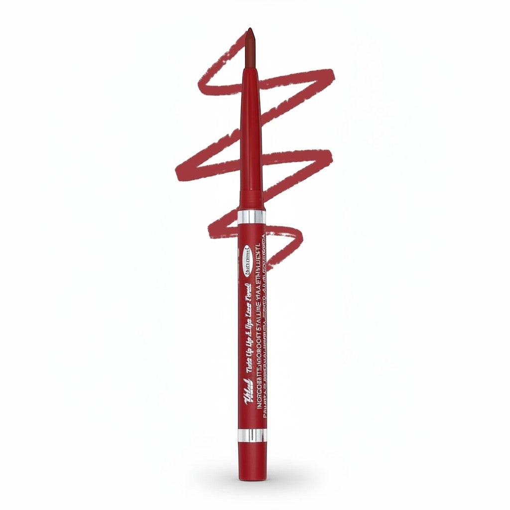 Vital Make Up Bright Red twist-up lip and eyeliner pencil with a swatch of color.