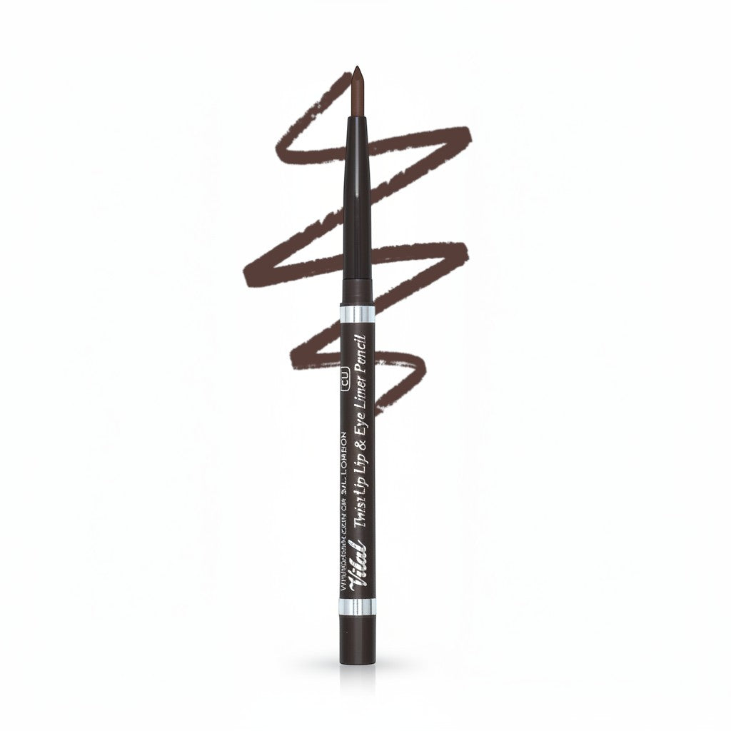 Vital Make Up dark brown twist-up lip and eye liner pencil with a fine tip for precise application.