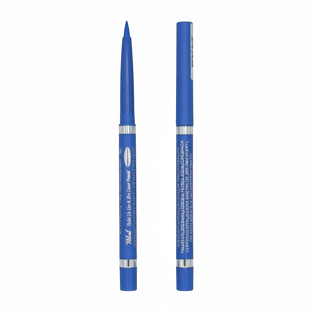 Vital Make Up bright blue twist-up lip and eyeliner pencil with a fine tip for precise application.