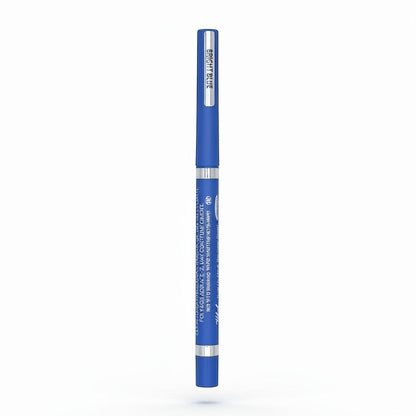 Vital Make Up Bright Blue twist-up lip and eyeliner pencil with silver accents. Dual-purpose for lips and eyes.