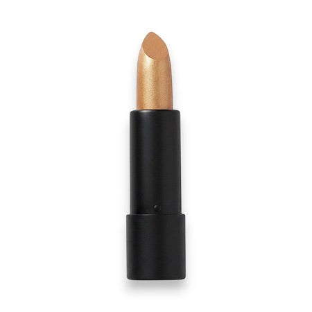 Vital Make Up matte lipstick in a shimmering gold shade with a black casing.