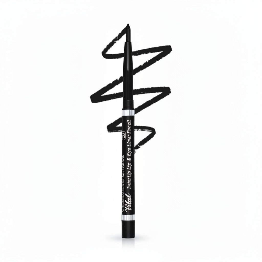 Vital Make Up black twist-up lip and eye liner pencil with a fine tip for precise application.
