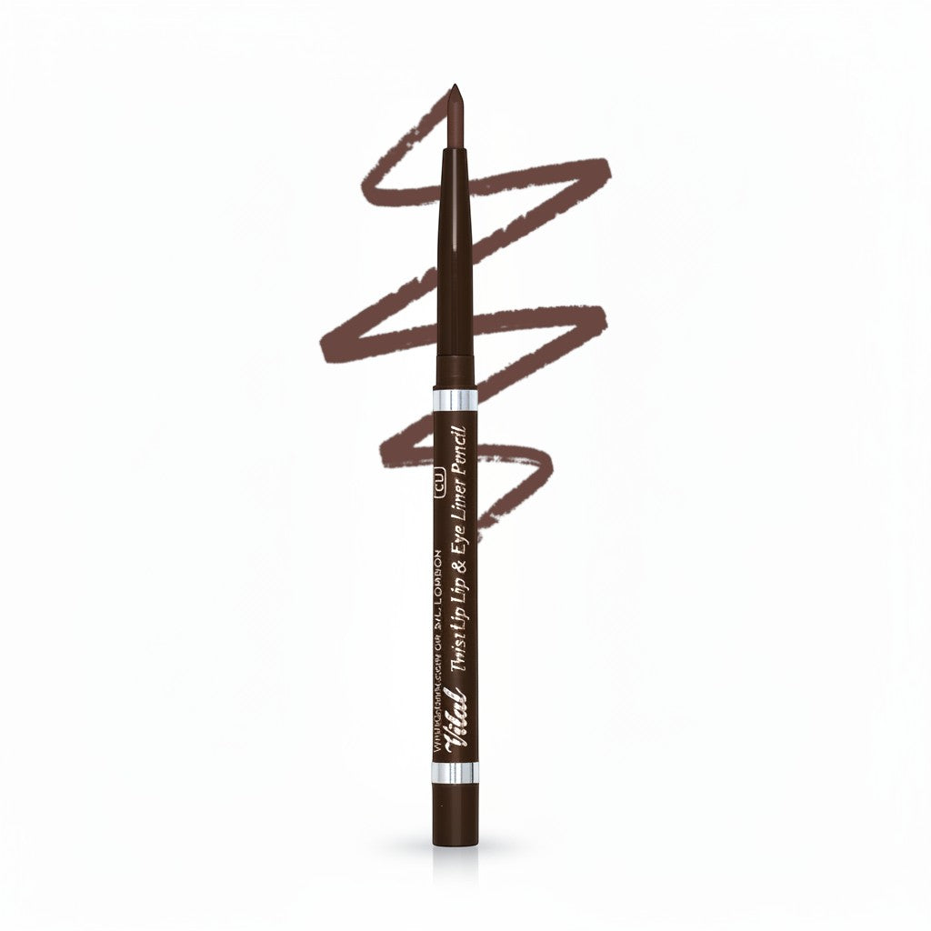 Vital Make Up brown twist-up lip and eyeliner pencil with a fine tip for precise application.
